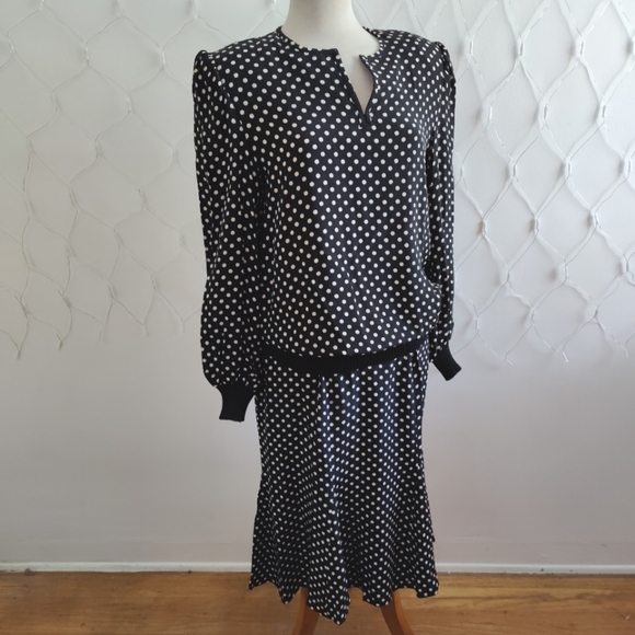 Vintage Silk Skirt Set • Polka-Dots • by Julie Francis • Size 10 - Picture 1 of 10